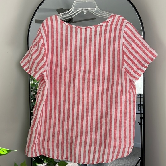 Christian Siriano Red and White Short Sleeve 100% Linen Top size M - Picture 6 of 6